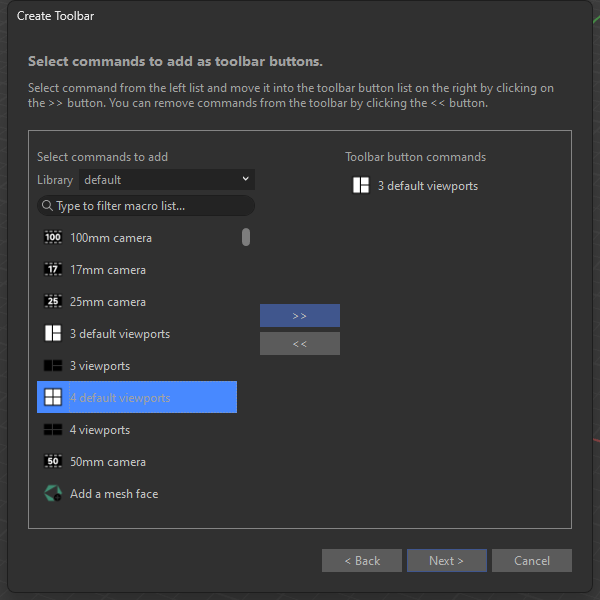 Rhino command selection dialog